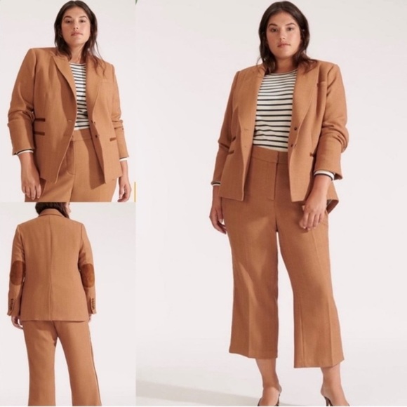 Veronica Beard Hudson Dickey Jacket Khaki Tan Elbow Patch Herringbone Blazer 18 - Picture 1 of 16